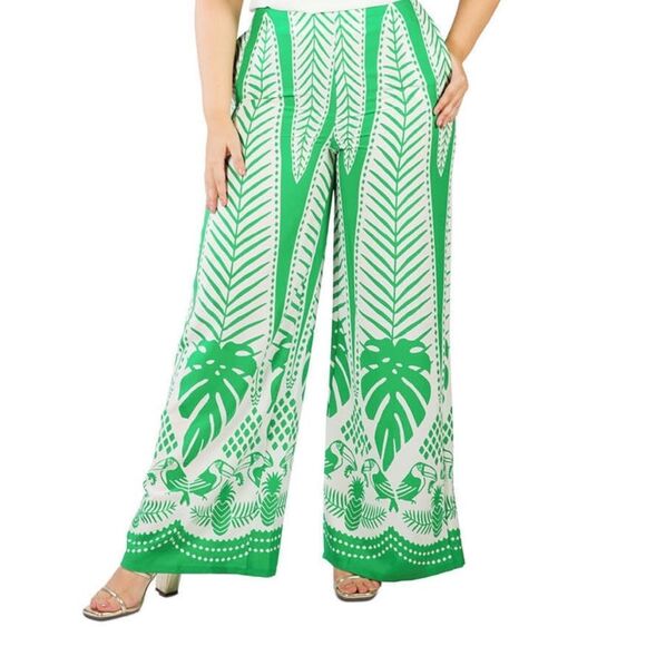 NWT Sunburst Kiss White/Green Wide Pants Tropical Palm Print - Picture 4 of 5